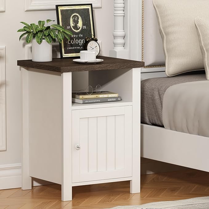 ChooChoo Farmhouse Nightstands Set of 2, Rustic Vintage End Side Table with S...