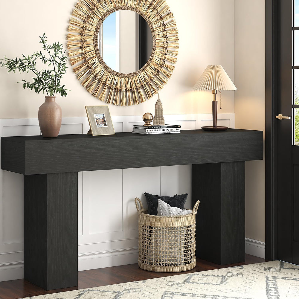 63 Inch Long Console Table for Entryway, Farmhouse Wood Rectangular Sofa Tabl...