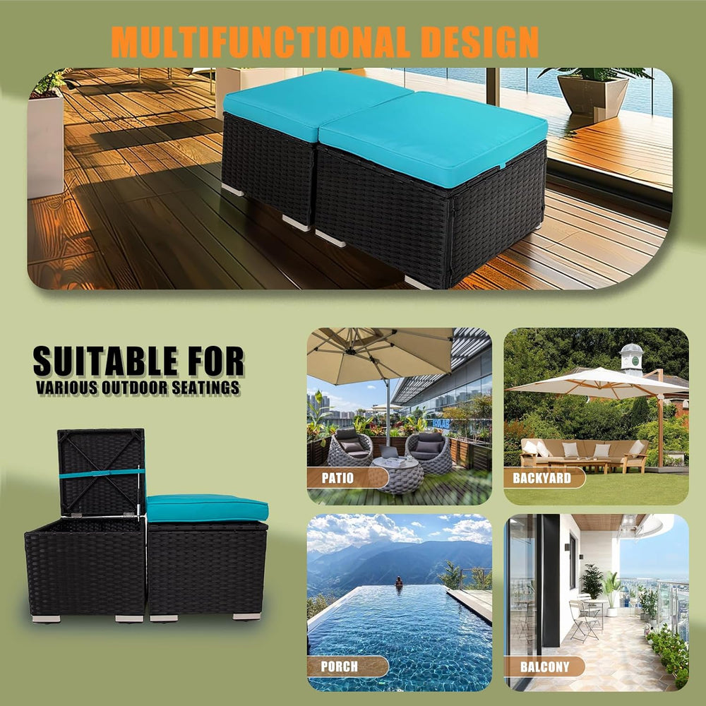 Wicker Outdoor Patio Ottoman - 2 Pack Outdoor Ottomans for Patio, Side Table ...