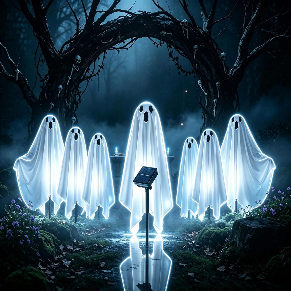 6 Pack Halloween Solar Ghost Lights Outdoor Decorations, 12.82FT Spooky Ghost...