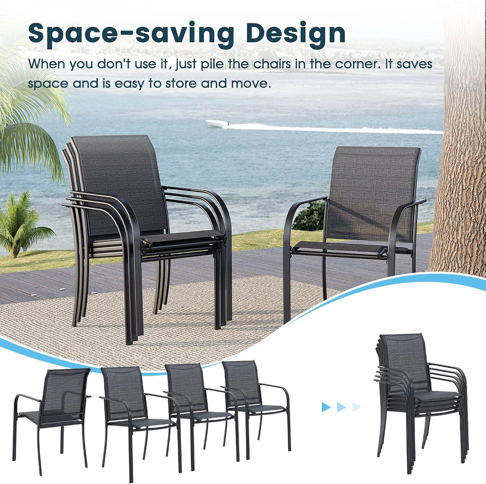 7PCS Outdoor Patio Dining Set, 47.6" Metal Table&6 Chairs