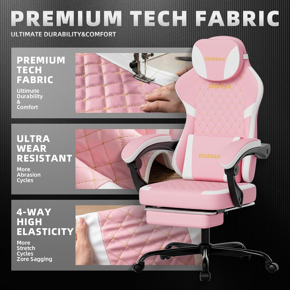 Ergonomic Gaming Chair with Footrest & Massage Lumbar Pillow, Height Adju...