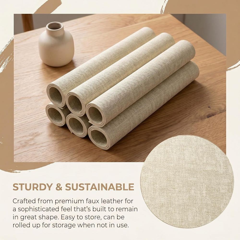 Faux Leather Placemats Set of 6, 12 X 17 Inch - Vinyl Heat Resistant Place Ma...