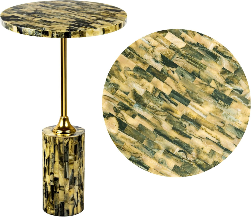 JONATHAN Y Hedda Gold Iron 23.5" Round Pedestal Drink Table with Yellow ...