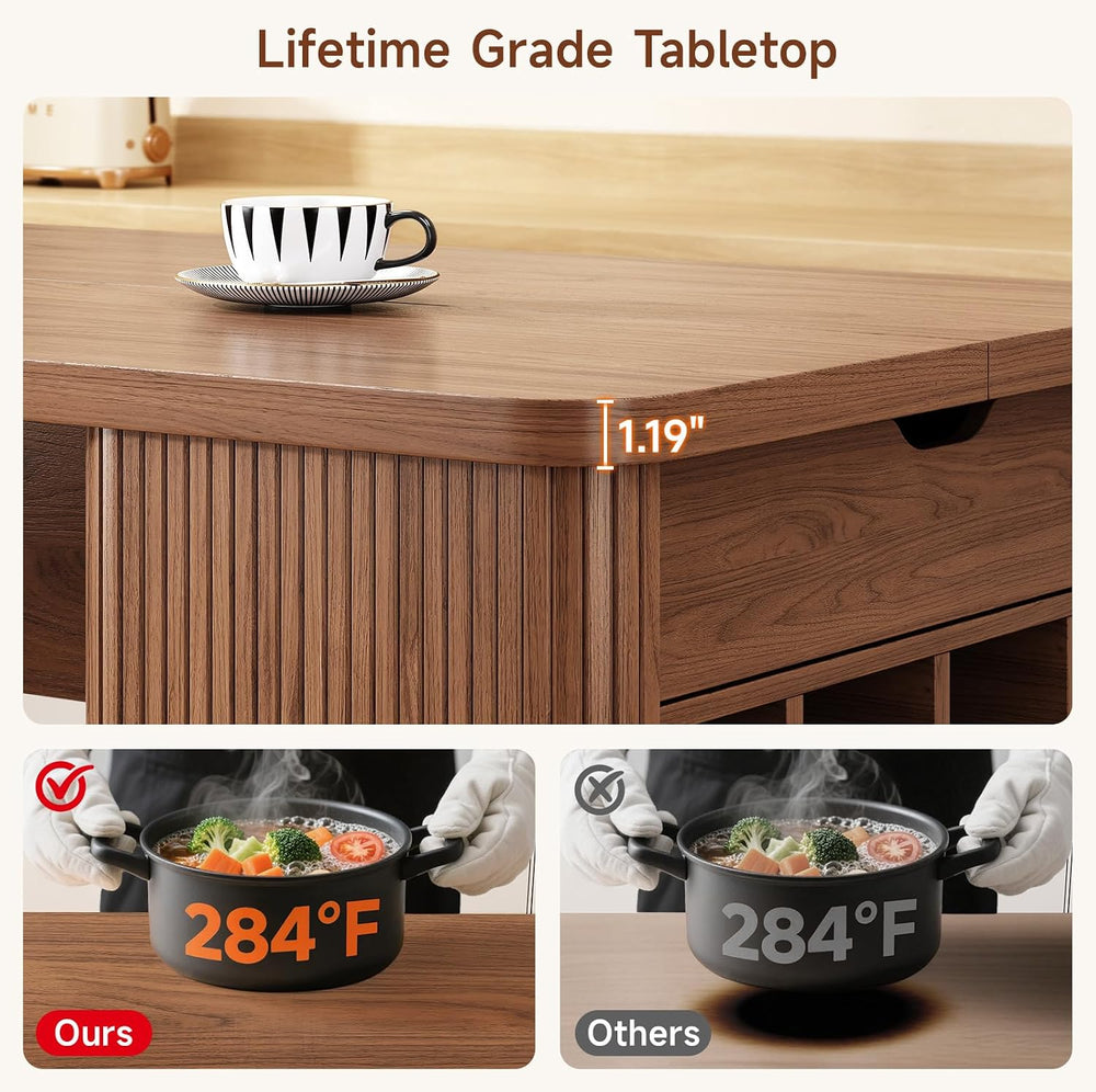 ONBRILL 61 Inch Fluted Kitchen Island with Storage Walnut | Counter Height Ta...
