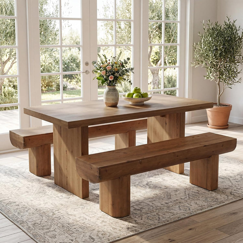 55'' Solid Wood Entryway Bench, Farmhouse Wood Dining Bench, Rustic E...