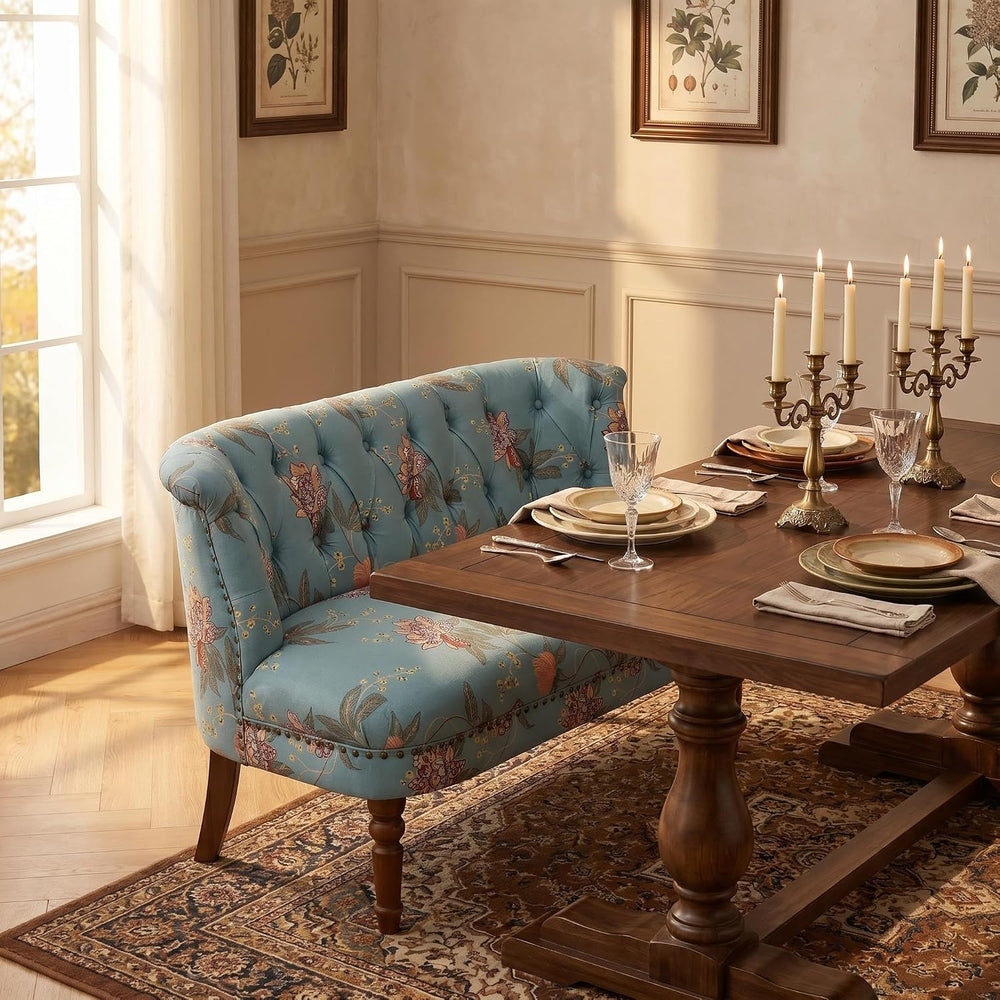 47.25" Victorian Vintage Settee Armless Loveseat with Wing Back(Blue A) ...