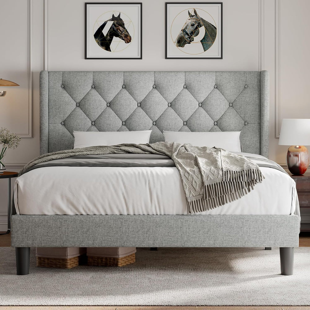 iPormis Queen Size Platform Bed Frame with Button Tufted Headboard, Upholster...