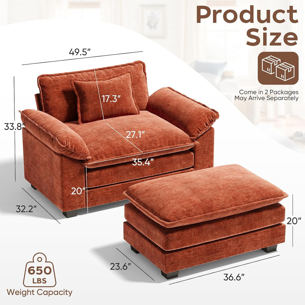 50'' Oversized Chair with Ottoman, Chenille Comfy Cloud Sofa Accent C...