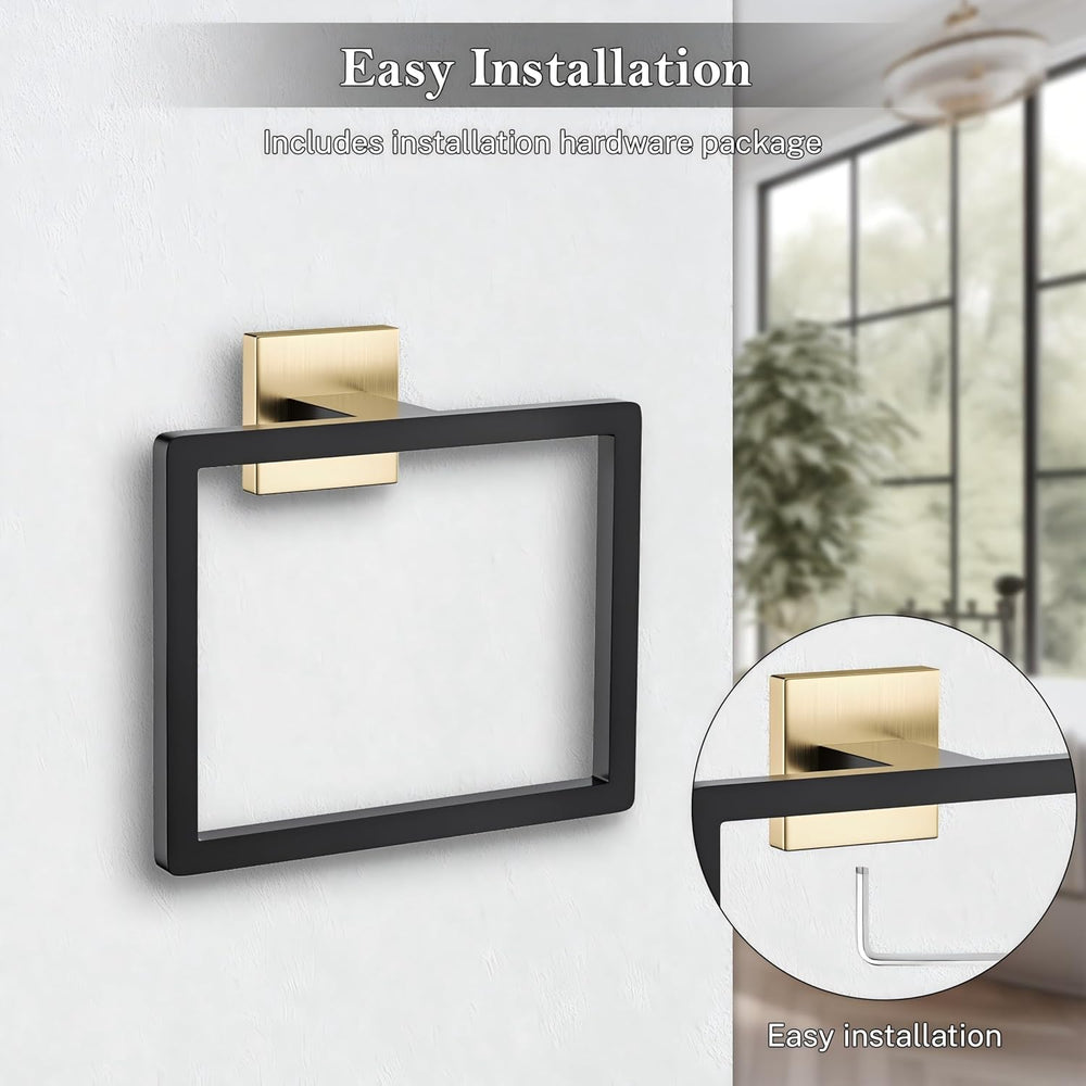 2-Piece Black Gold Towel Ring,Hand Towel Holder,Modern Towel Holder Stainless...