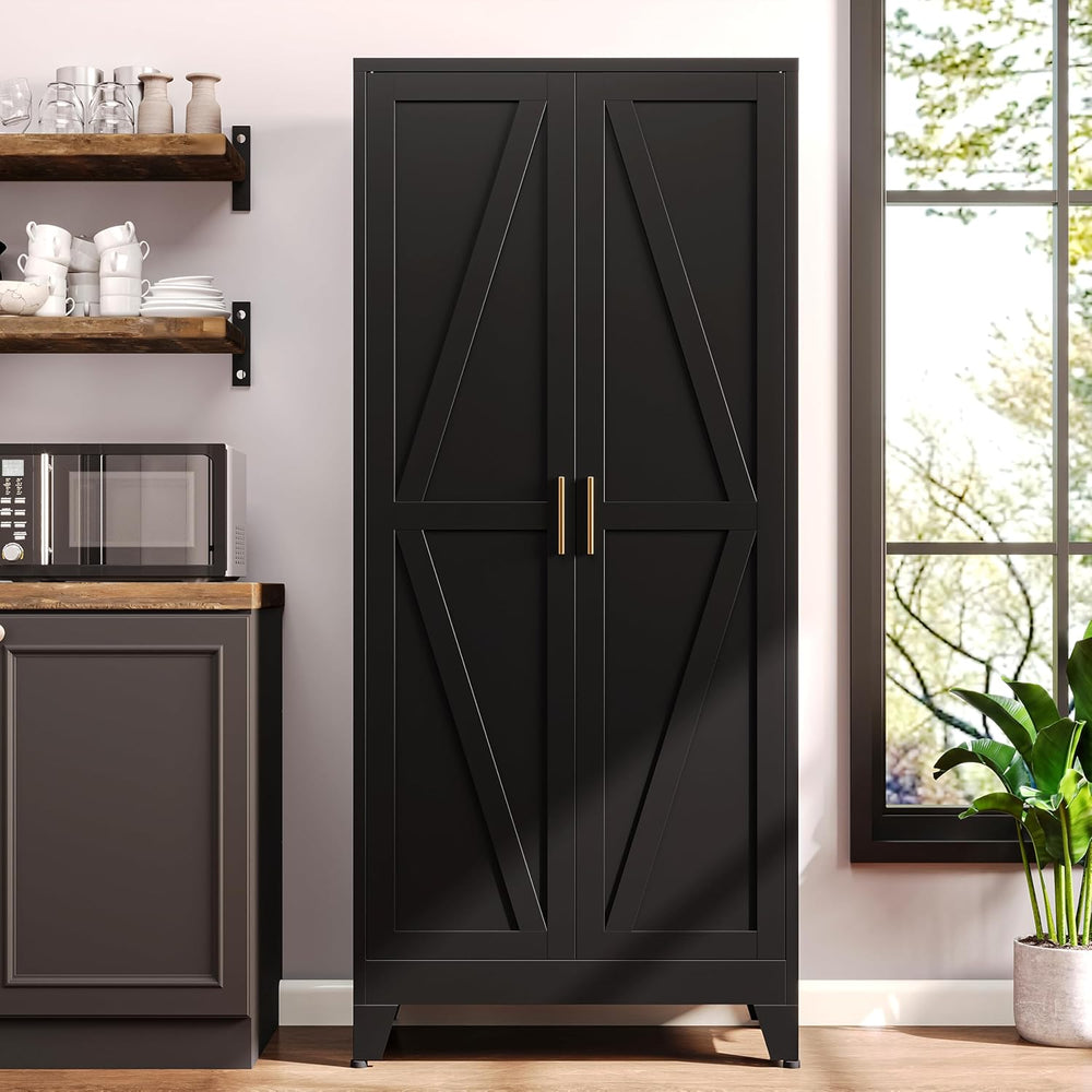 61"H Black Pantry Kitchen Cabinet with Doors,Black Storage Cabinets,Free...