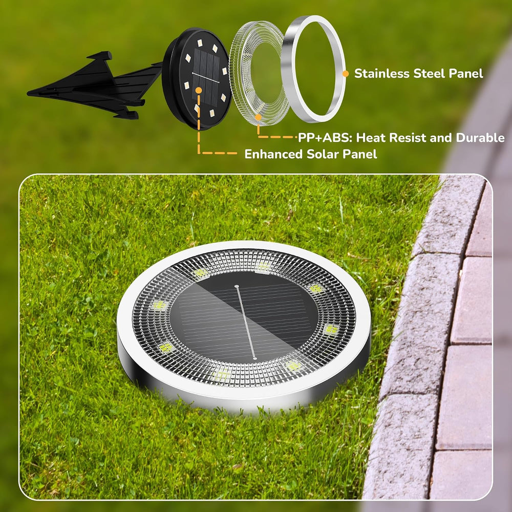 INCX 16Pack Solar Ground Lights Outdoor, 8 LED, IP65 Waterproof, Cold White