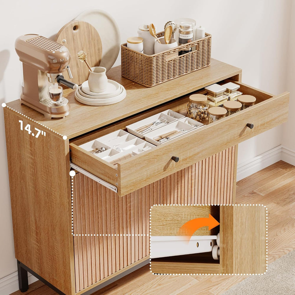Mericonia Sideboard Buffet Cabinet Storage, Modern Console Fluted Credenza