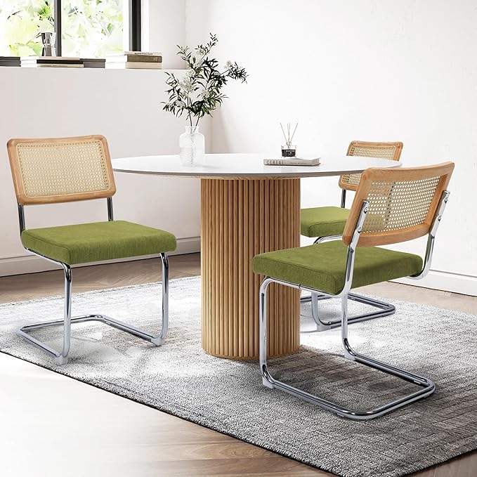 Dining Chairs Set of 2, Modern Rattan Kitchen Chairs, Mid Century Modern Desi...