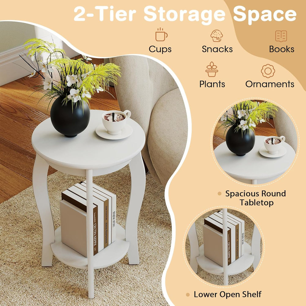 GOFLAME 2-Tier Round End Table Set of 2, Mid-Century Modern Sofa Side Table w...