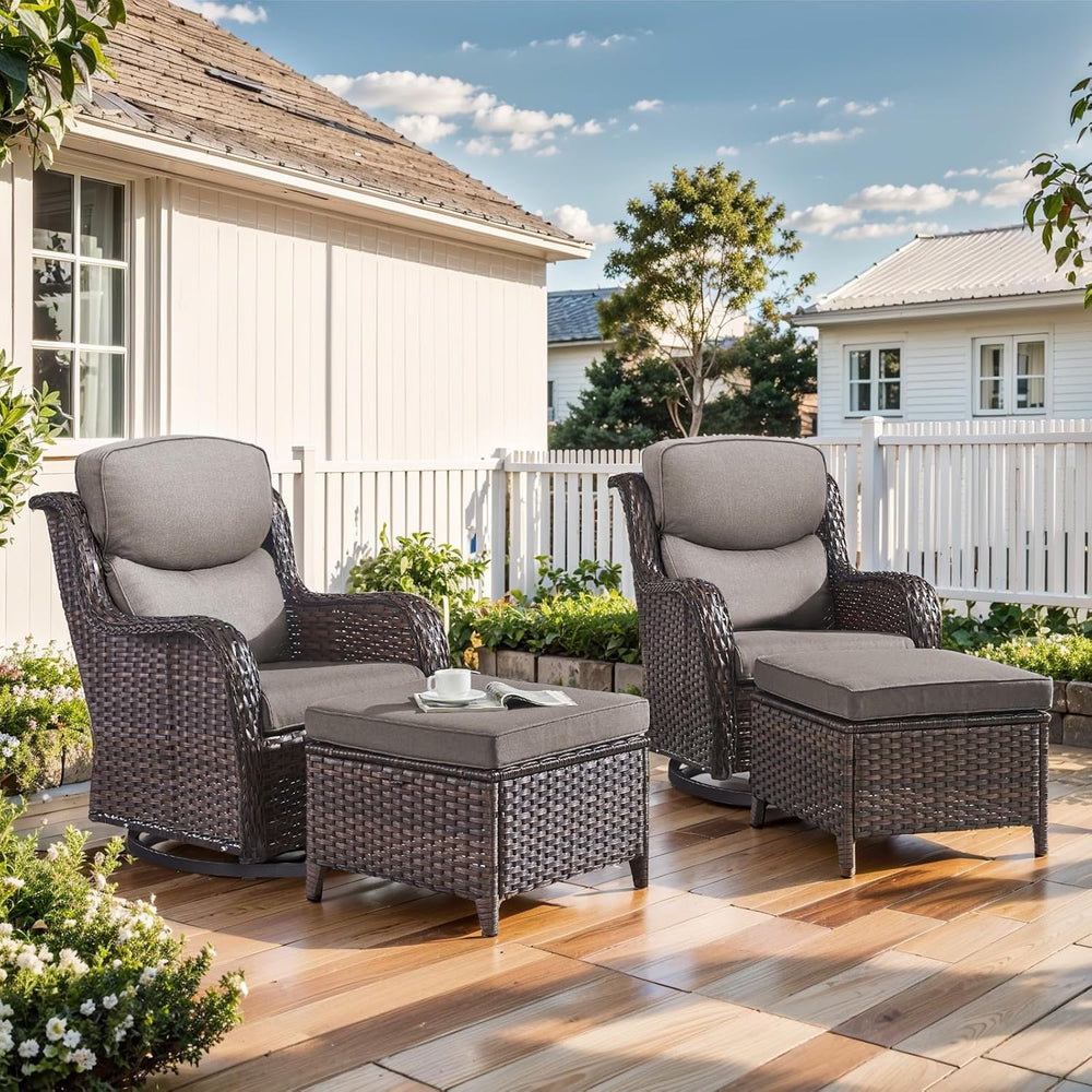 Outdoor Swivel Rocker Patio Chairs with 2 Ottomans - 5" Thick Cushion 4 ...