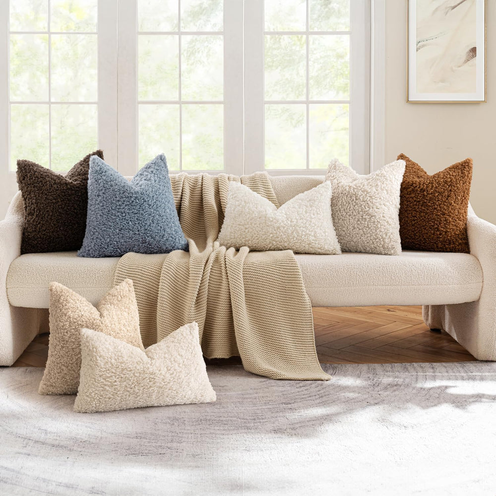 MIULEE Decorative Faux Fur Pillow Covers Euro Sherpa 24x24 Oatmeal