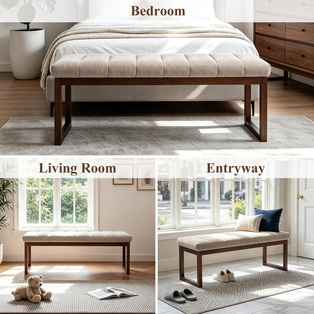 53'' Upholstered Chenille Entryway Bench, Channel Tufted End of Bed B...