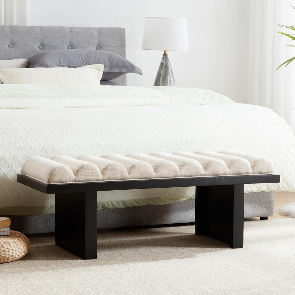 RIVOVA 47" Modern Bed Bench, Dining Bench with Black Legs, Upholstered L...