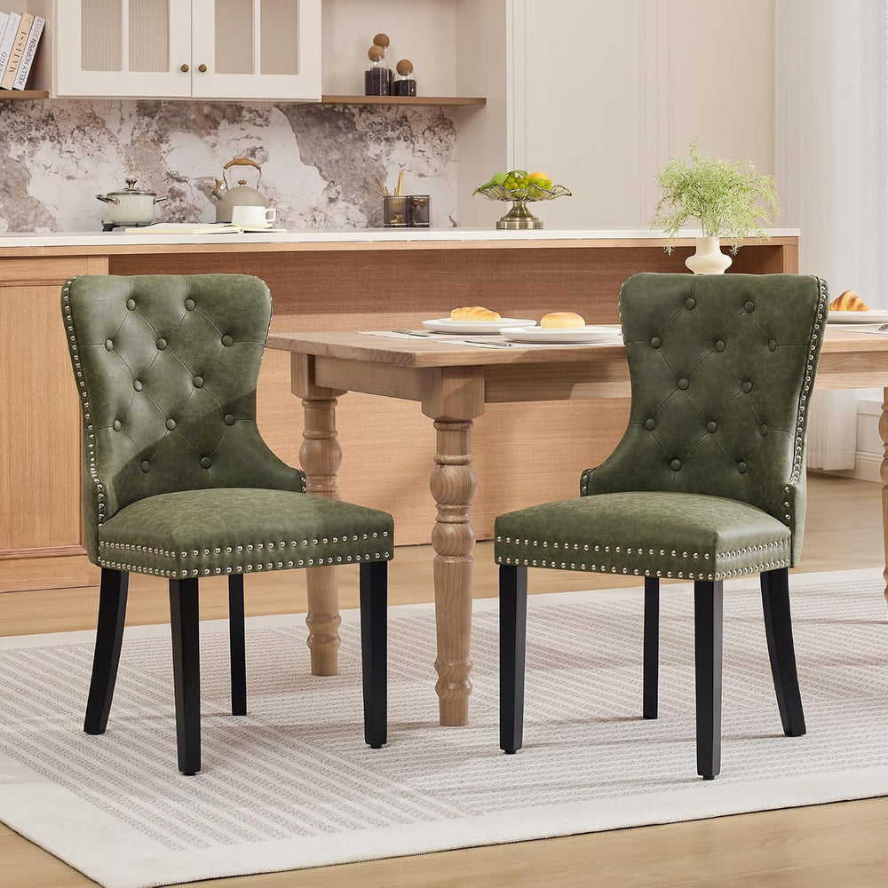 adochr PU Leather Dining Chairs Set of 2, Upholstered Kitchen Chairs,Green | ...