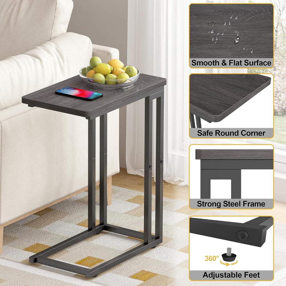 Yusong C Shaped End Table - Slide Under Sofa Couch Bed, Small Table for Small...