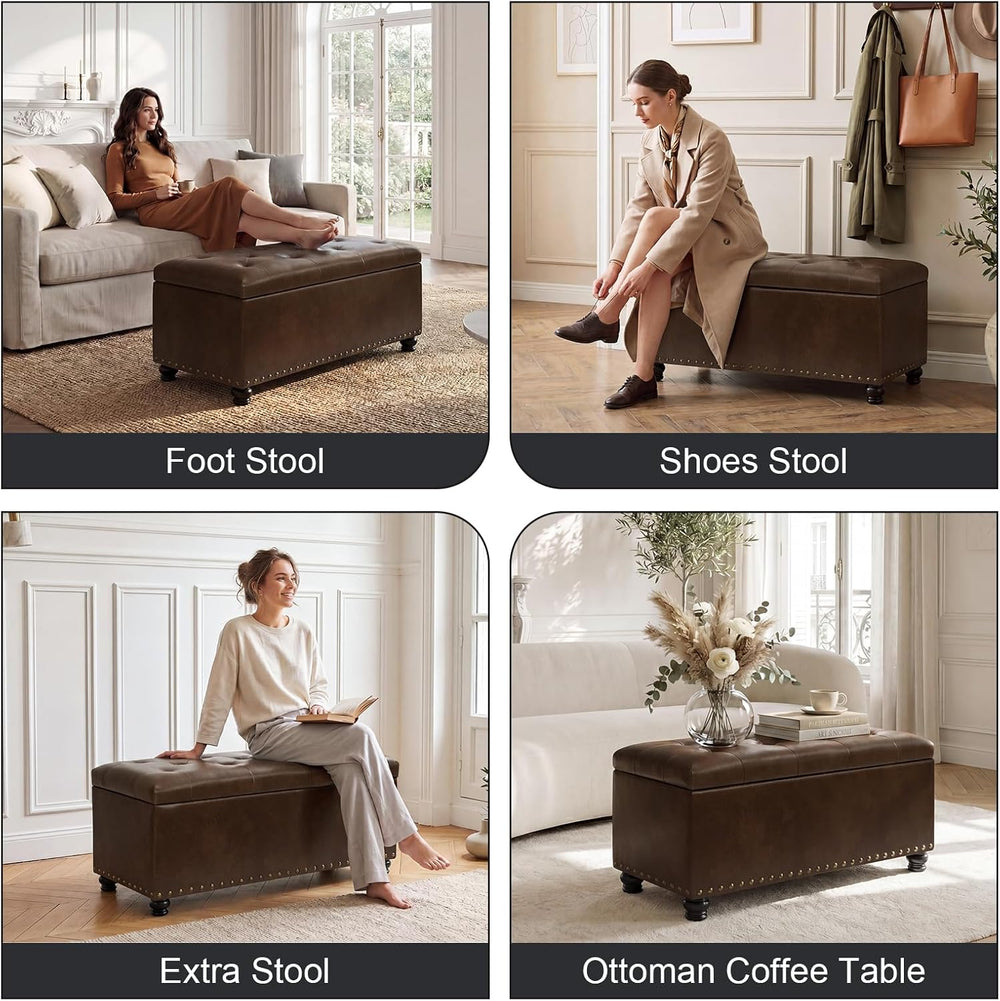 Asense Storage Ottoman Bench, Faux Leather Ottoman with Storage for Living Ro...