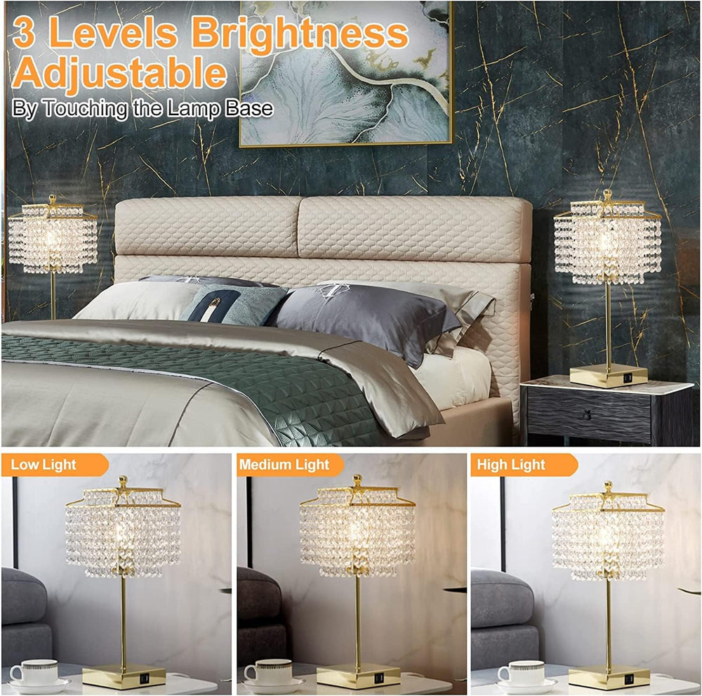 Crystal Touch Table Lamp, Bedside Lamps Gold Bedroom Lamp Nightstand Lamps