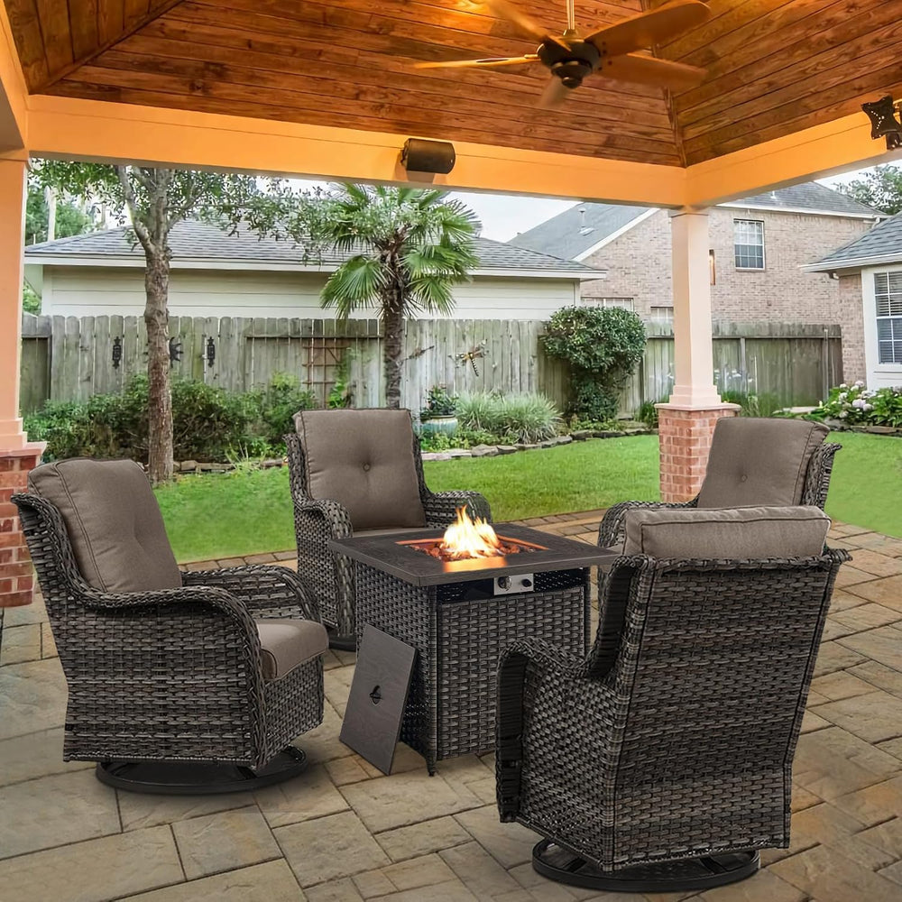 Belord Patio Furniture Set with Fire Pit Table, Outdoor Swivel Rocker Patio C...