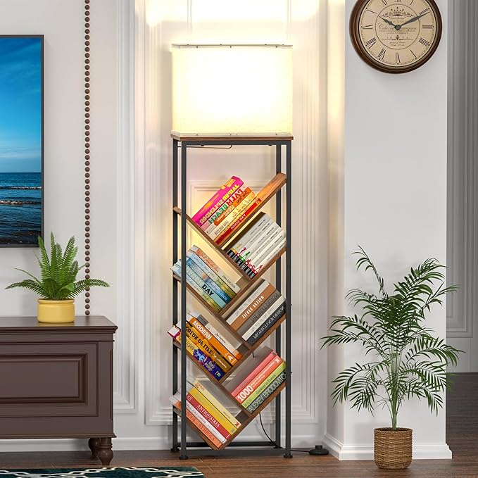 Tree Bookshelf with Light - 8 Tier Floor Standing Tree Bookshelf for Hardcove...