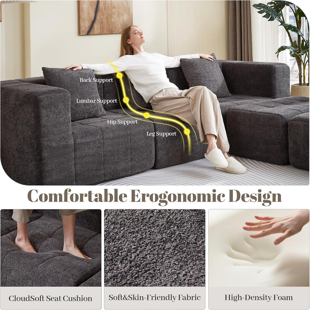 Modular Sectional Sofa with Deep Seat, Cloud Couch with 2 Movable Ottoman, No...