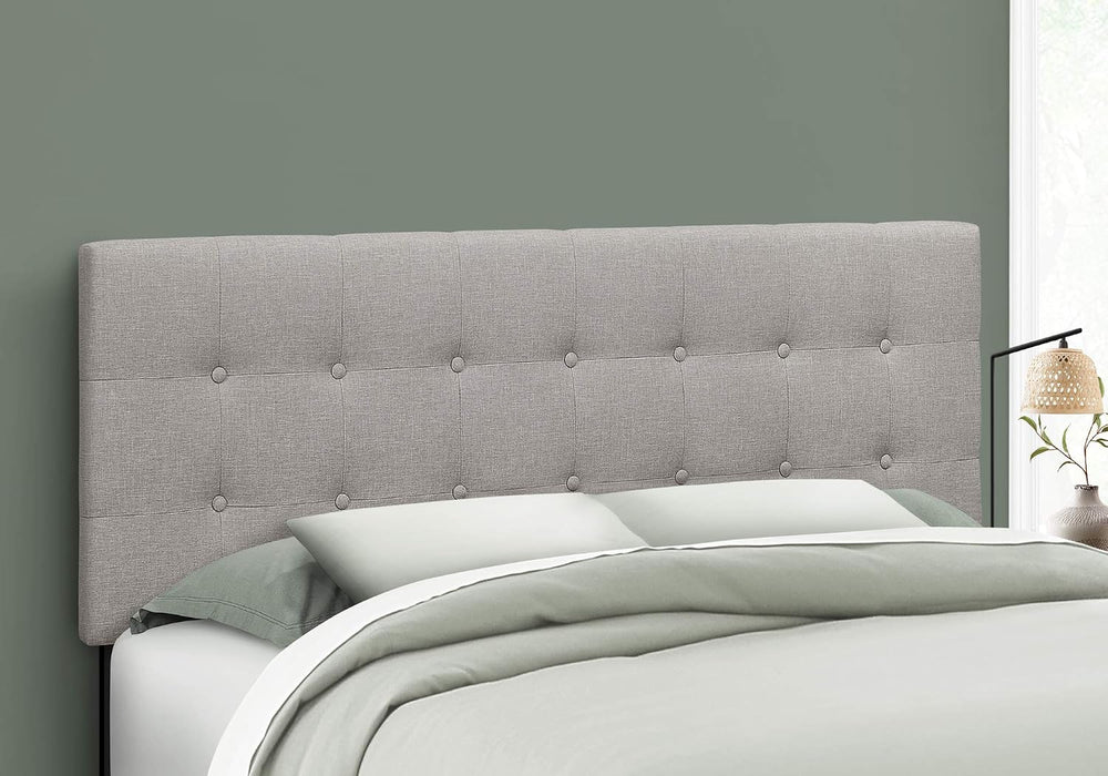 Queen Size Upholstered Headboard Grey Linen Look Fabric with Button Tufting S...