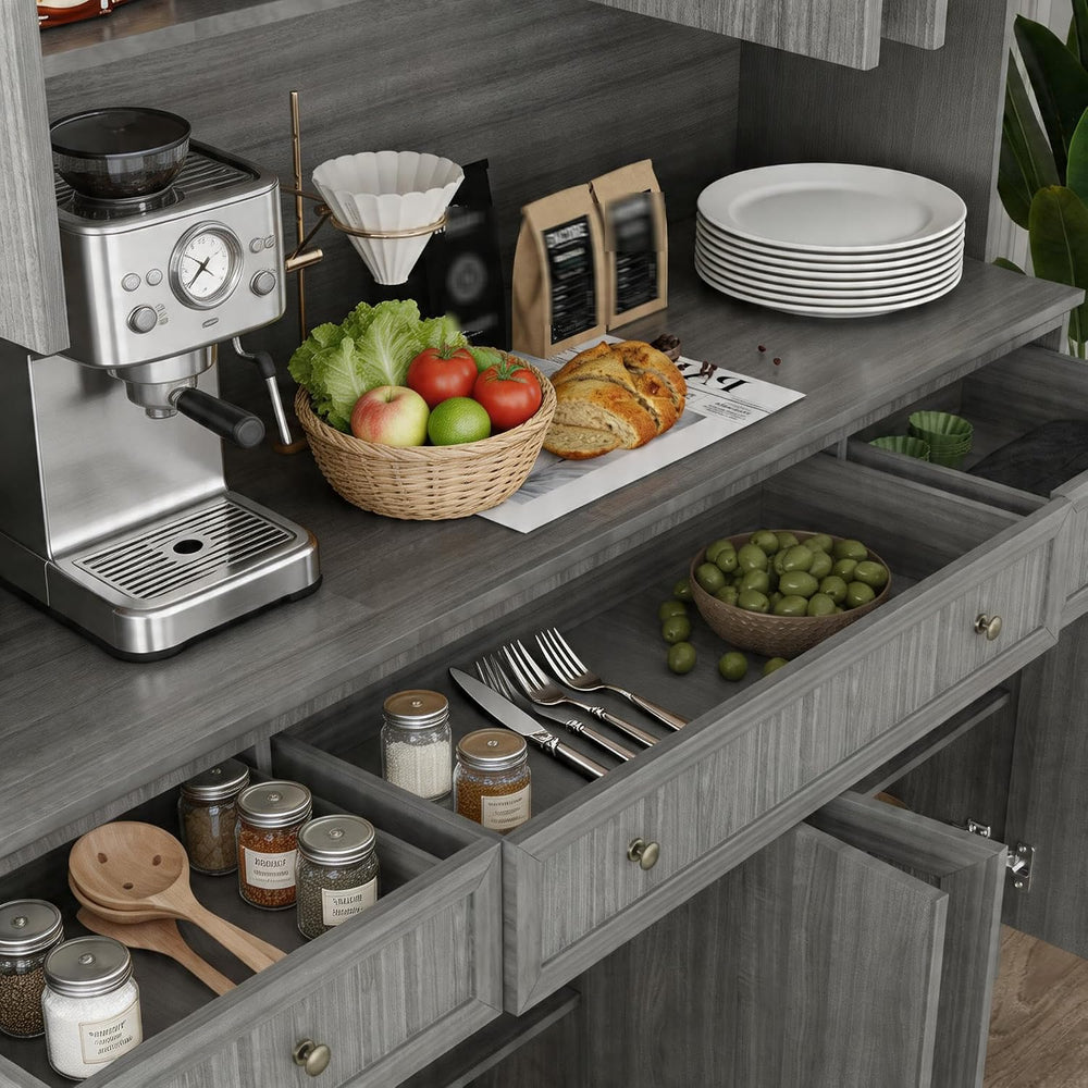 Timechee 75.9" Tall Kitchen Pantry Storage Cabinet with Drawers, Farmhou...