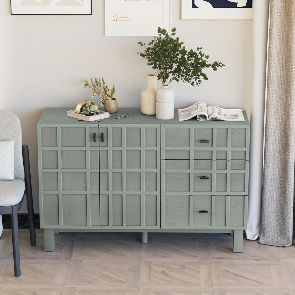 Aoikax 48” Sideboard, Buffet Cabinet with 2 Doors & 3 Drawers, Sage Green