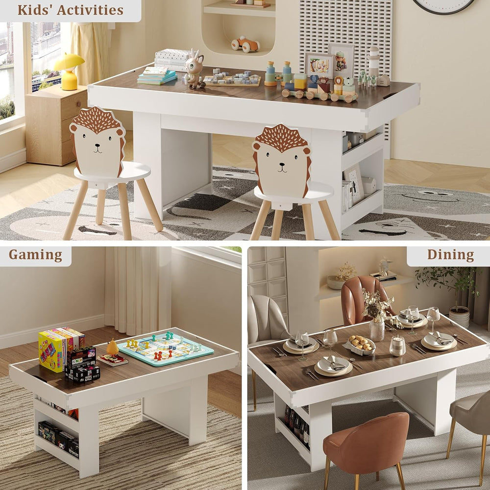 47″ Dining Table with Storage Shelf & Drawers,Multi-Functional Dining Gam...