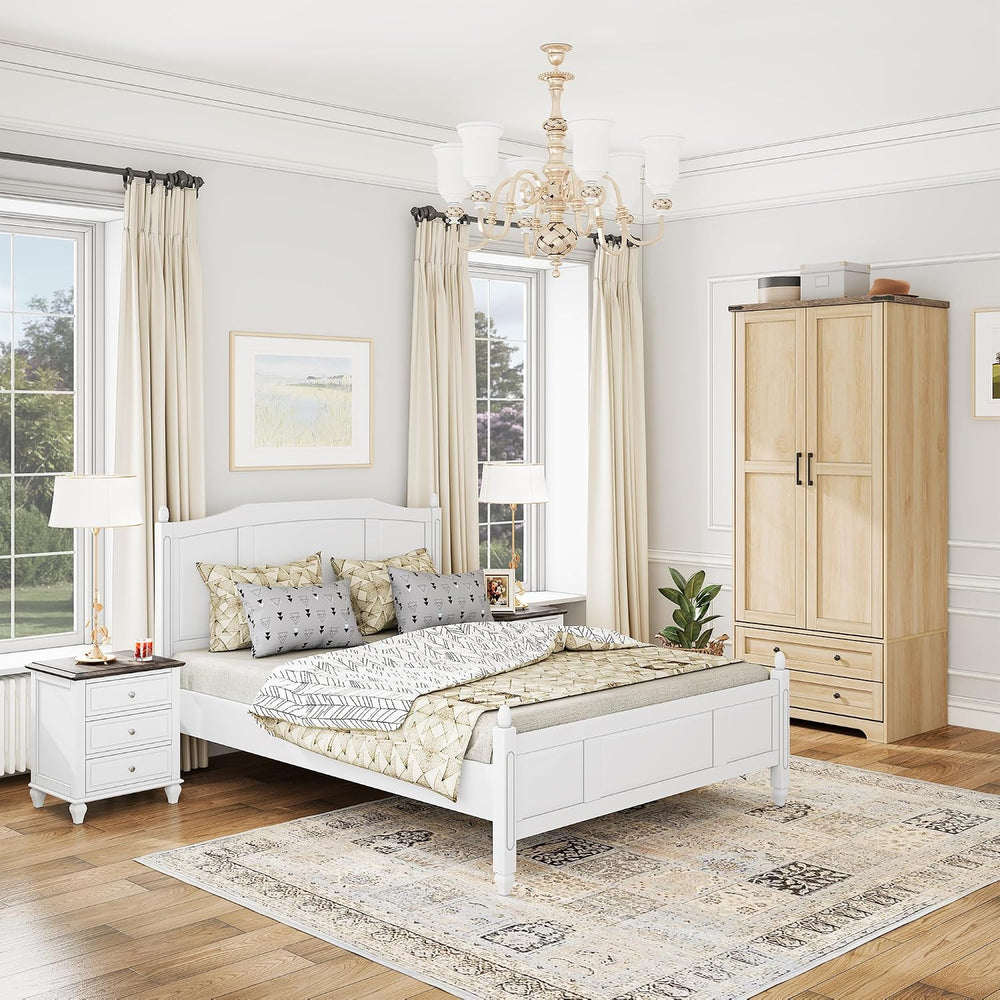 Brafab 2 Doors Wooden Armoire Wardrobe Closet with 2 Drawers, Natural | 2 Mod...