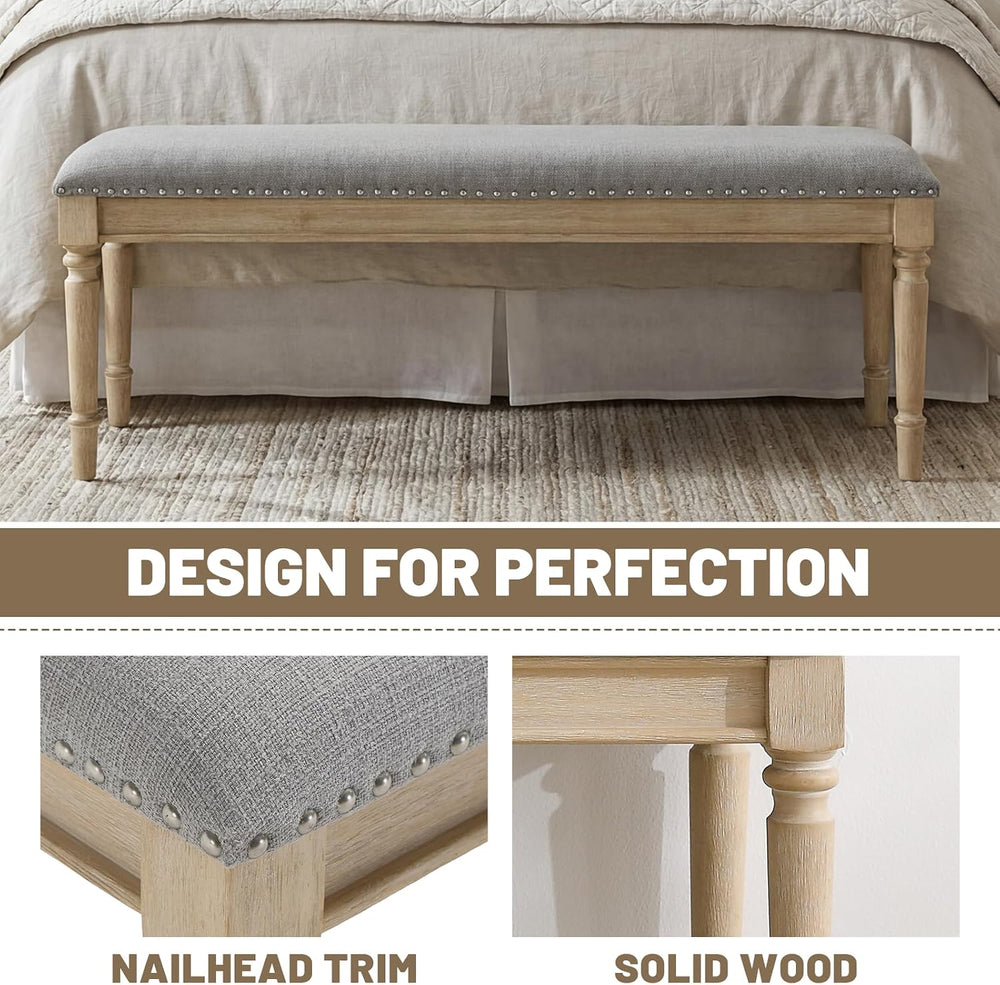 chairus Farmhouse Dining Bench 46" Wooden Entryway Bench with Padded Sea...