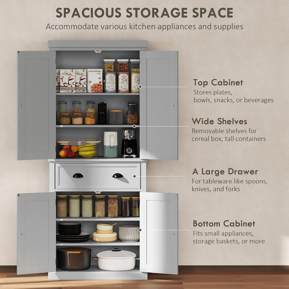 HOMCOM 72.5" Kitchen Pantry Cabinet, Traditional Freestanding Storage Ca...
