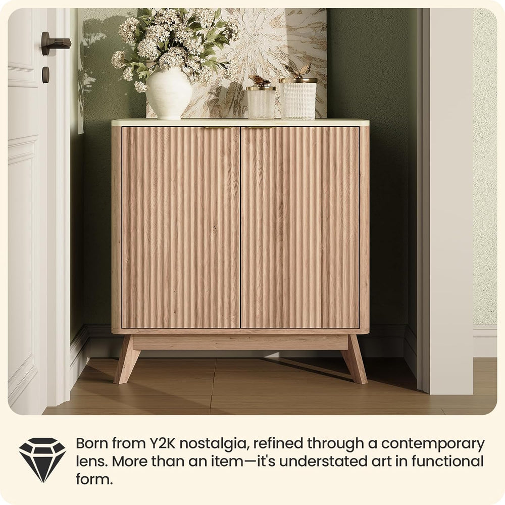 29'' Sideboard Buffet Cabinet with Storage, Fluted Cabinet with Round...