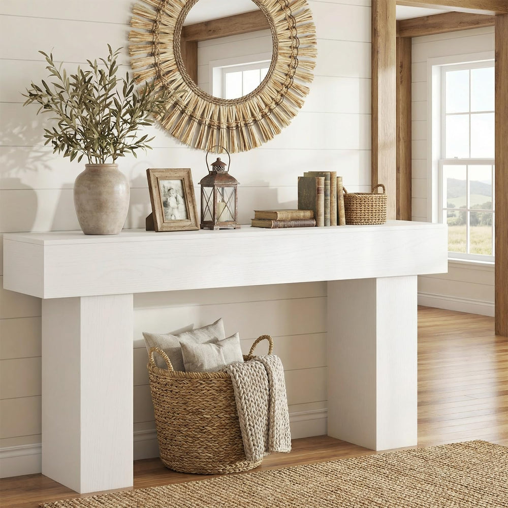 63 Inch Long Console Table for Entryway, Farmhouse Wood Sofa Table Behind Cou...