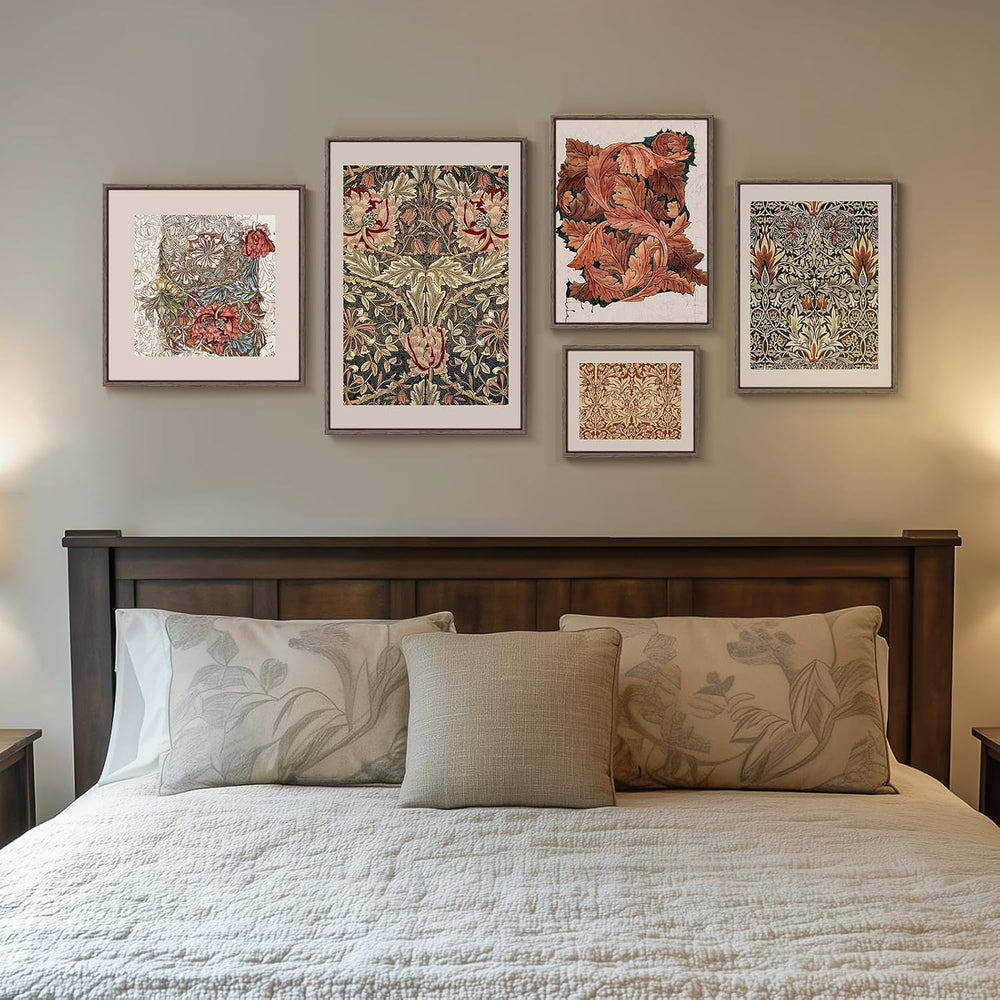 Large Framed William Morris Vintage Wall Art for Living Room, 5 Piece
