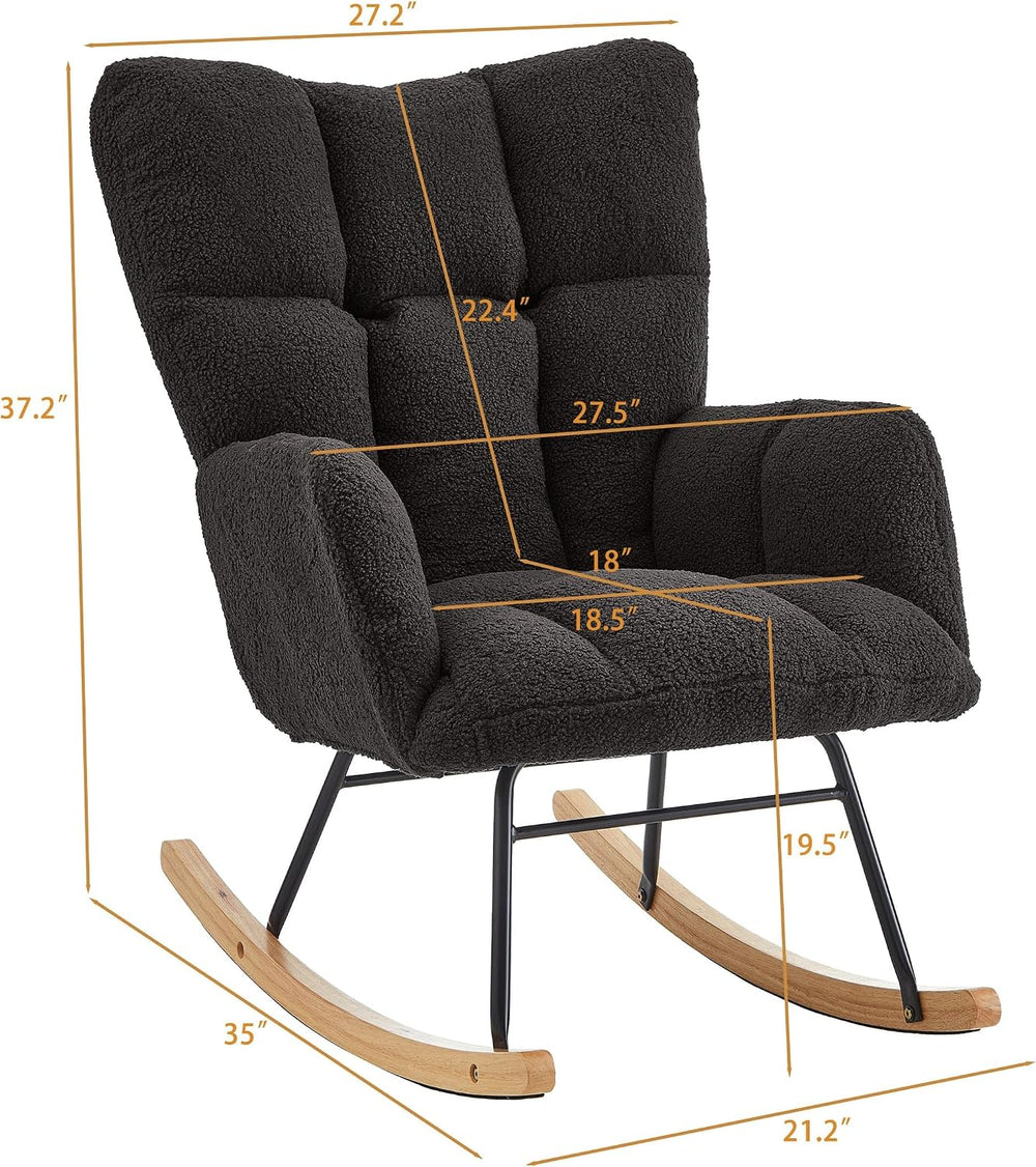 Teddy Fabric Glider Chair, 300 lbs Capacity Upholstered Rocking Chair with Me...