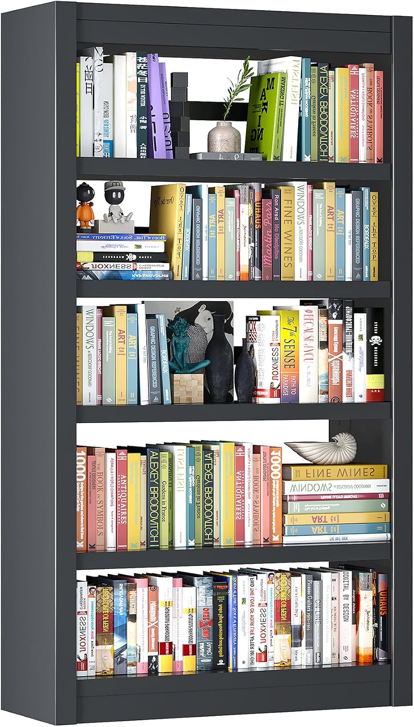 Book Shelf, 5-Tier Sturdy Bookcase, Adjustable Bookshelf, Large Capacity per ...