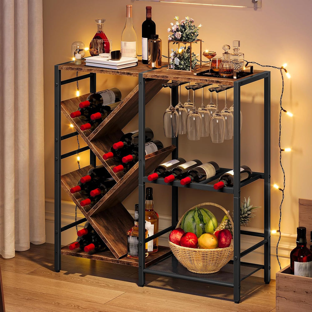 HOOBRO Liquor Bar Cabinet, Modern Liquor Cabinet with Wine Rack & Glass H...