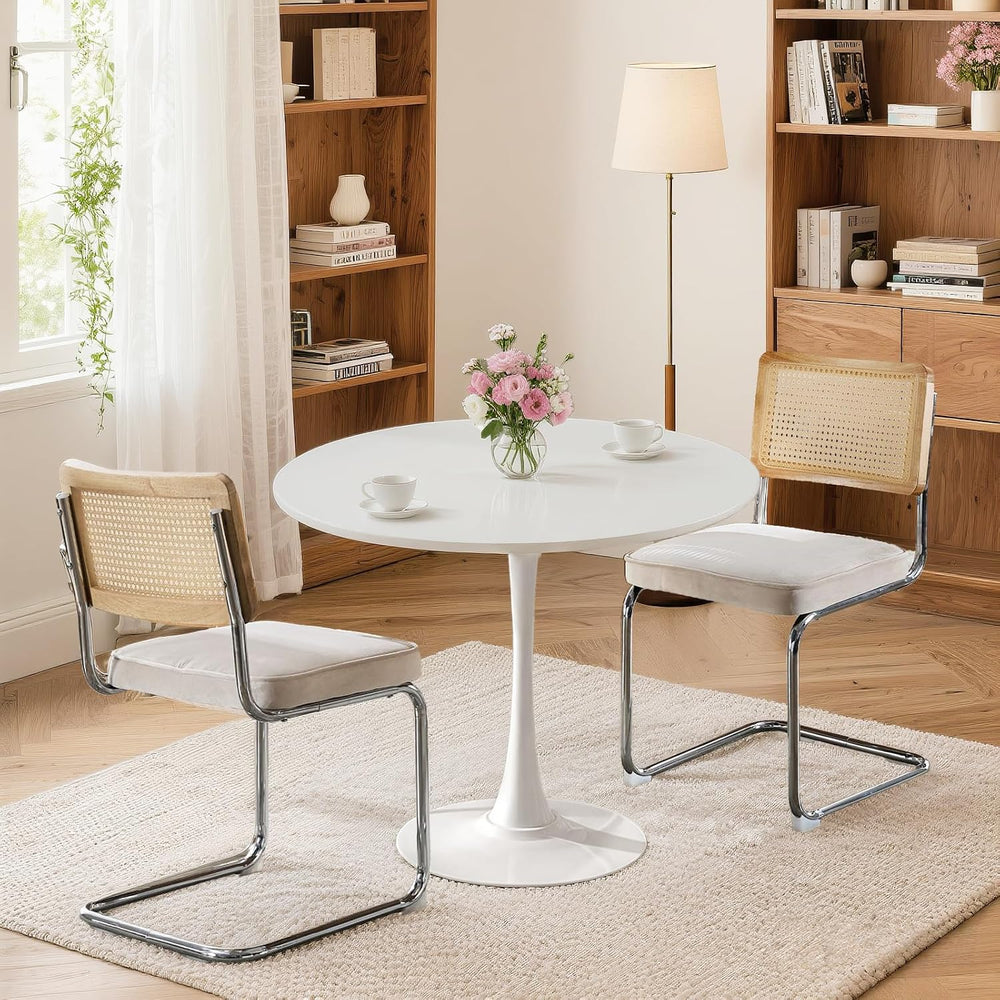 24" Small Round Kitchen Table Set for 2 with Velvet Upholstered Chairs