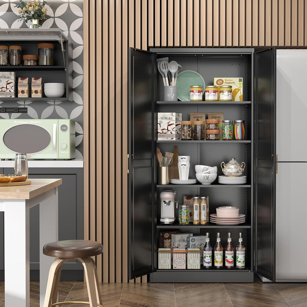 Steeloong 71"Metal Pantry Storage Cabinet with Doors & 4 Adjustable ...