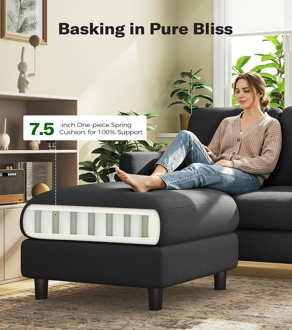 Welzona Loveseat Sofa with Ottoman, 51" Small L Shaped Teddy Couch Sofa