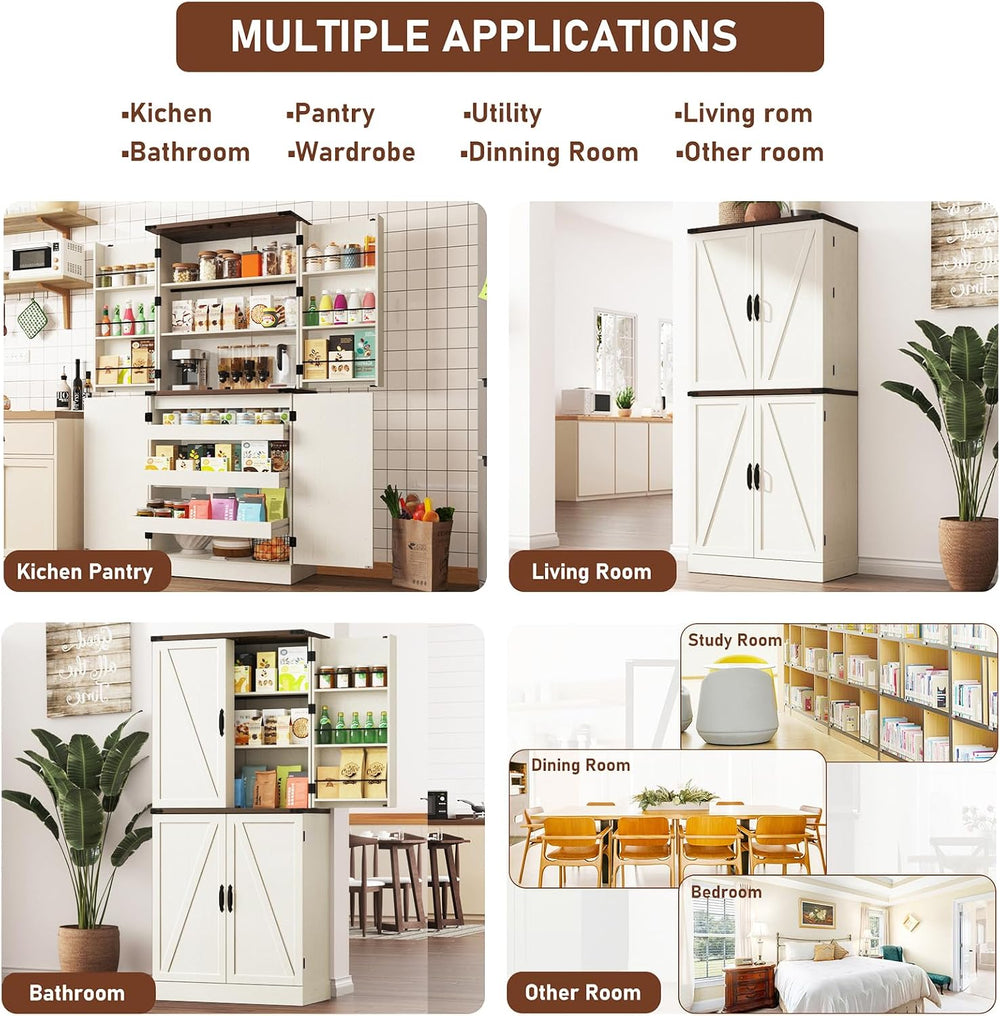 Farmhouse Kitchen Pantry Cabinet with 3 Drawers,71" Tall Rustic Wood Sto...