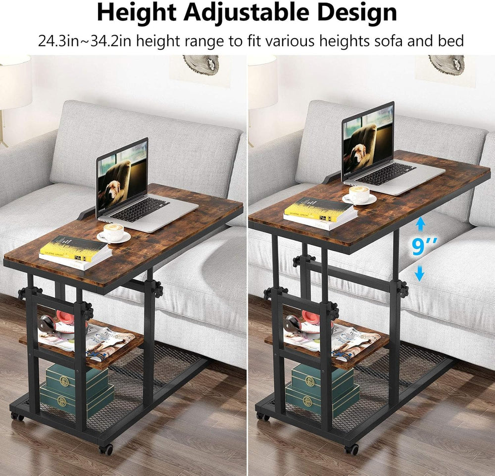 Tribesigns Height Adjustable C Table with Wheels, Mobile Couch Snack Side Tab...