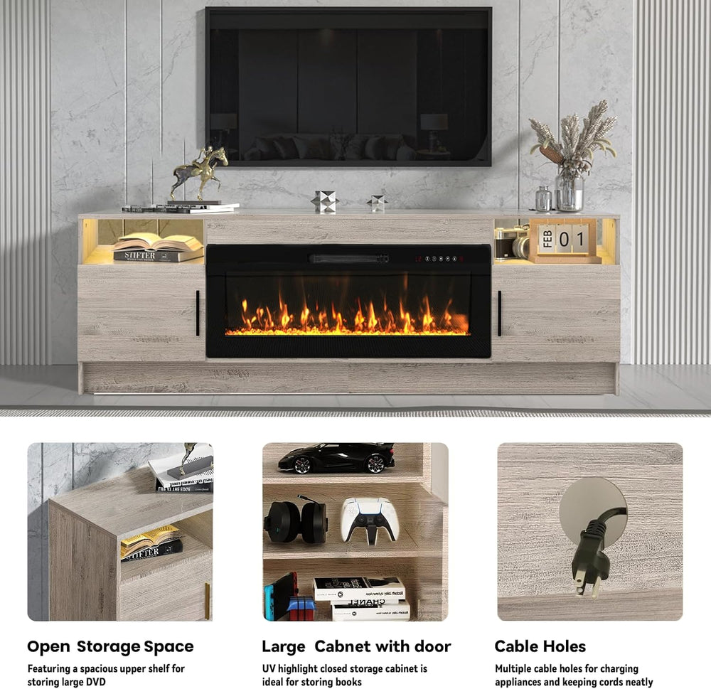 Kucreiheat Electric Fireplace TV Stand with Led Lights-42 Fireplace Entertain...