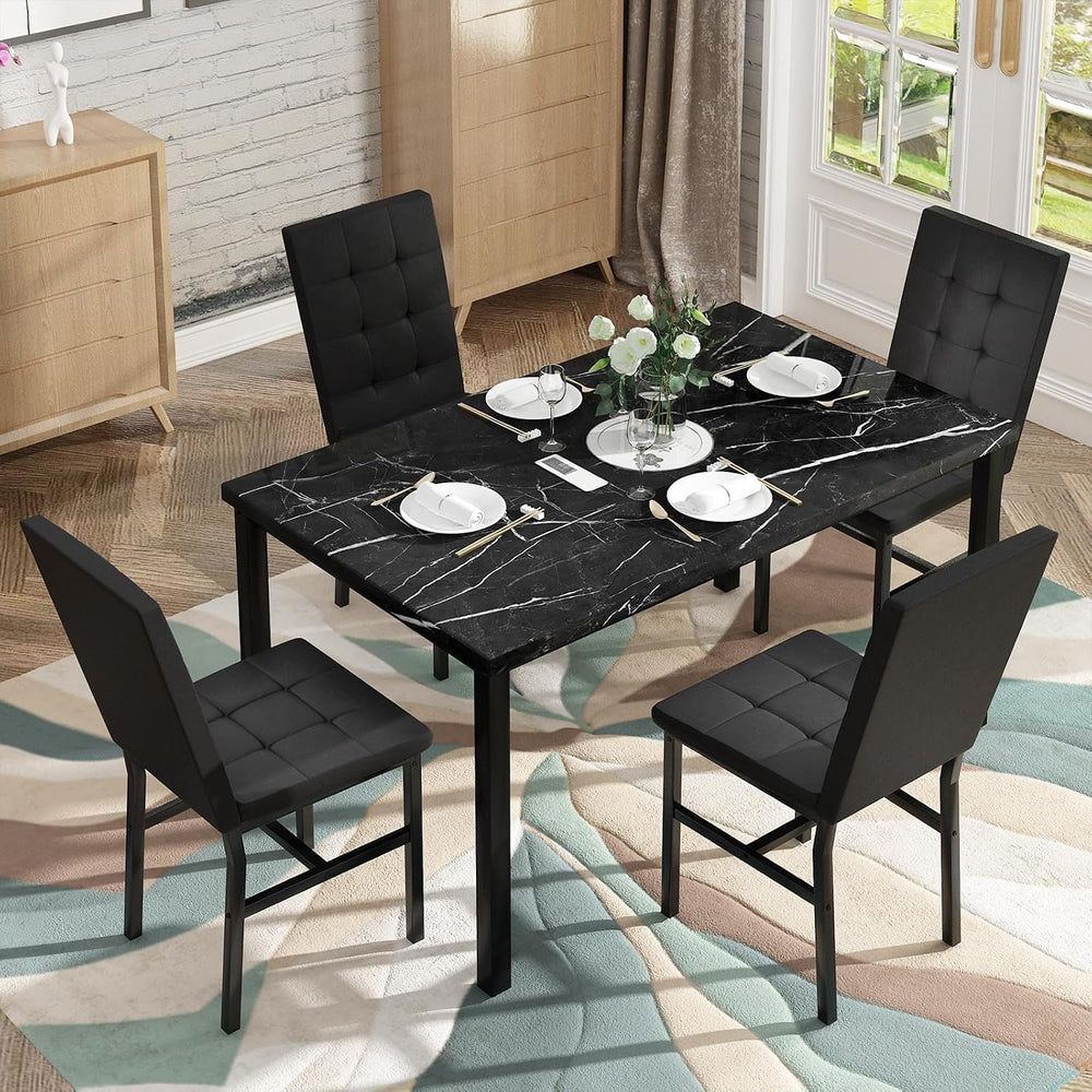 Hooseng Kitchen Table Set 5 Piece Dining Room Table Set Marble Dining Table 4...